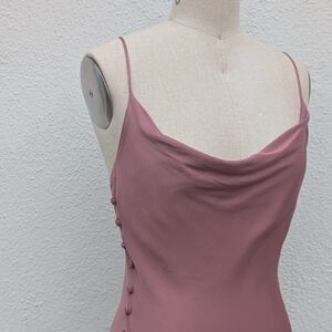Zara Dusty Rose Bias Cut Midi Slip Dress with Button Detail Size Small